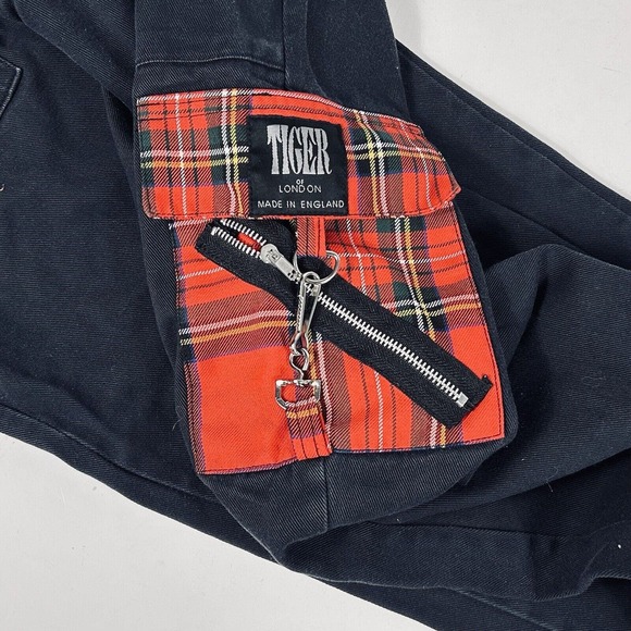 Tiger of London 40x33 Vintage Punk Rock Denim Jeans Black Red Plaid Pocket - Picture 5 of 7